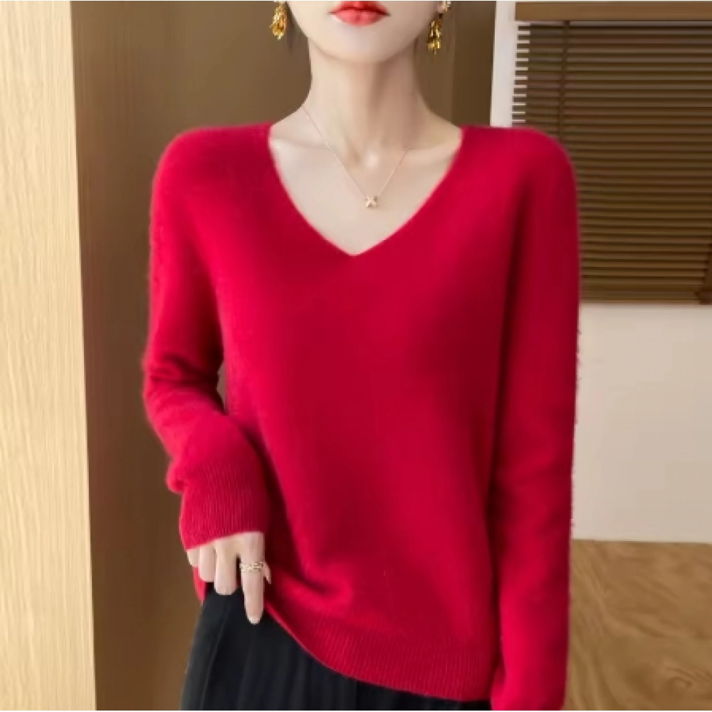 Autumn and winter new women's first-line ready-to-wear 100% pure wool V-neck solid color loose warm cashmere pullover top Autumn and winter new women's first-line ready-to-wear 100% pure wool V-neck solid color loose warm cashmere pullover top