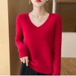 Autumn and winter new women's first-line ready-to-wear 100% pure wool V-neck solid color loose warm cashmere pullover top