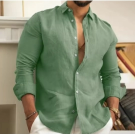 Men's cotton Linen Shirt Button Up Summer Shirt Beach Shirt Long Sleeve Plain Lapel Spring & Summer Casual Daily Clothing
